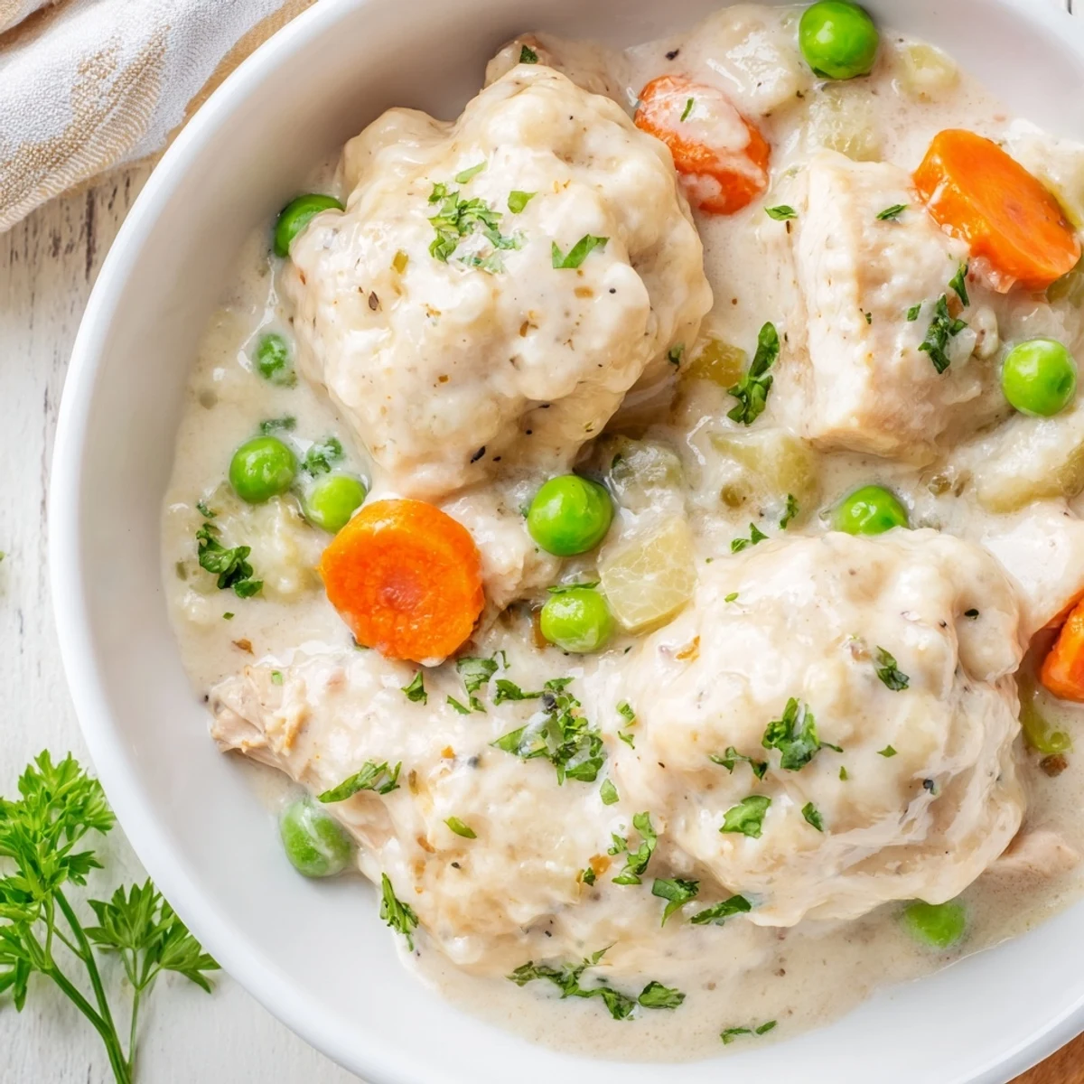 A close-up of Chicken and Dumplings steam rising, showcasing chunky vegetables and a thick, savory sauce ladled over pillowy dumplings.