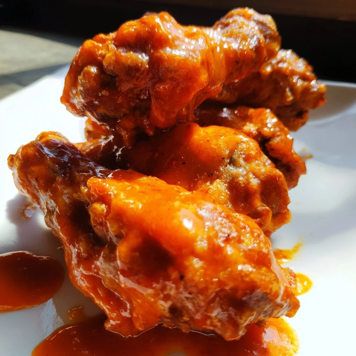 Fried Buffalo Wings stacked high, perfect for game day alongside crisp celery and creamy dip.