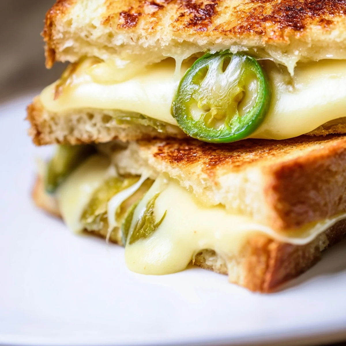 Sizzling Jalapeño Havarti Grilled Cheese in a skillet features crispy sourdough and vibrant green jalapeño slices.