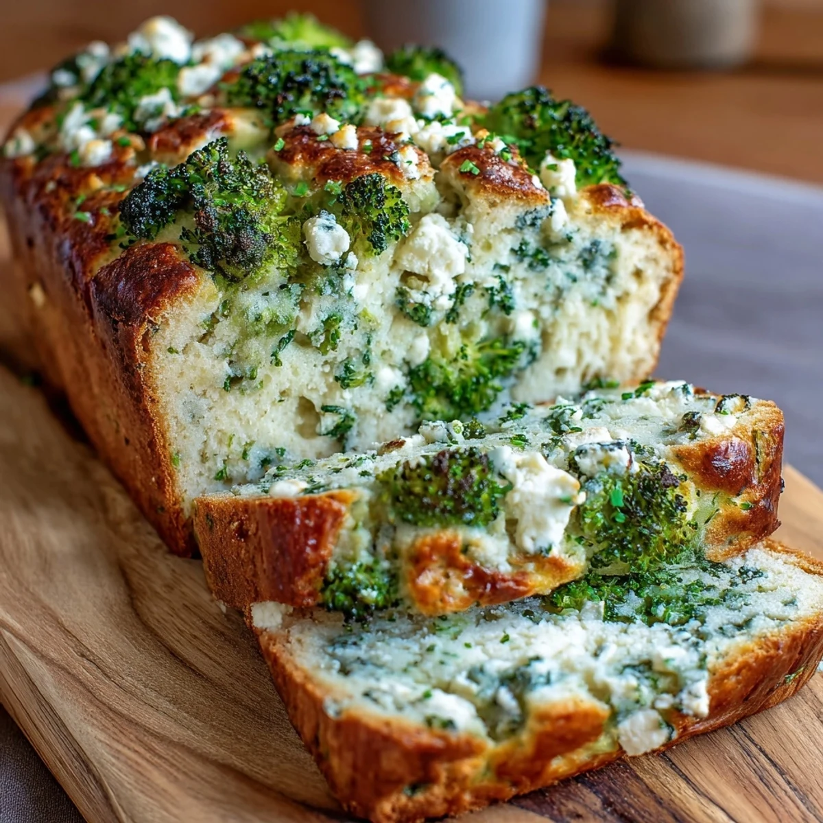 Homemade Broccoli and Feta Loaf placed beside a bowl of soup, offering a Mediterranean-inspired vegetarian bread perfect for a comforting lunch.
