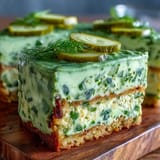 Savory Pickle Cake with creamy dill frosting, a unique appetizer slice.
