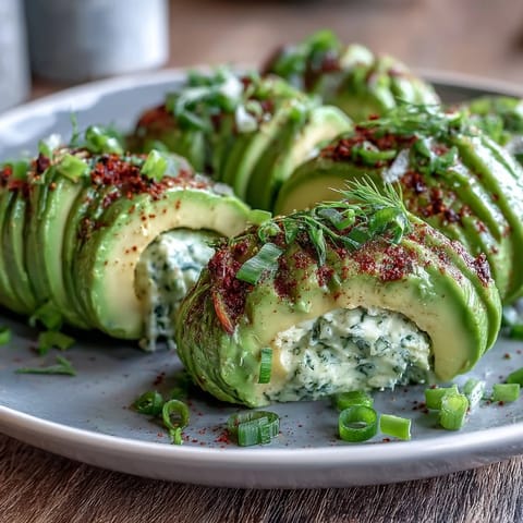 Creamy avocado deviled eggs, vibrant green filling piped into egg whites.  