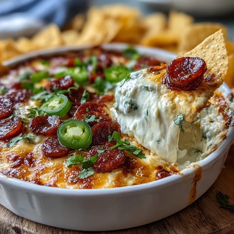 Creamy Cinco de Mayo Loaded Queso Dip with spicy chorizo and fresh pico de gallo, served bubbling hot with crunchy tortilla chips.