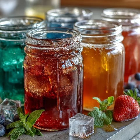 Customizable lemonade bar featuring classic lemonade and assorted fruit syrups for mixing.
