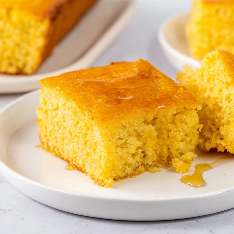 Warm slice of classic Cornbread on a plate, displaying a moist, tender crumb perfect for dipping into a bowl of hearty chili.