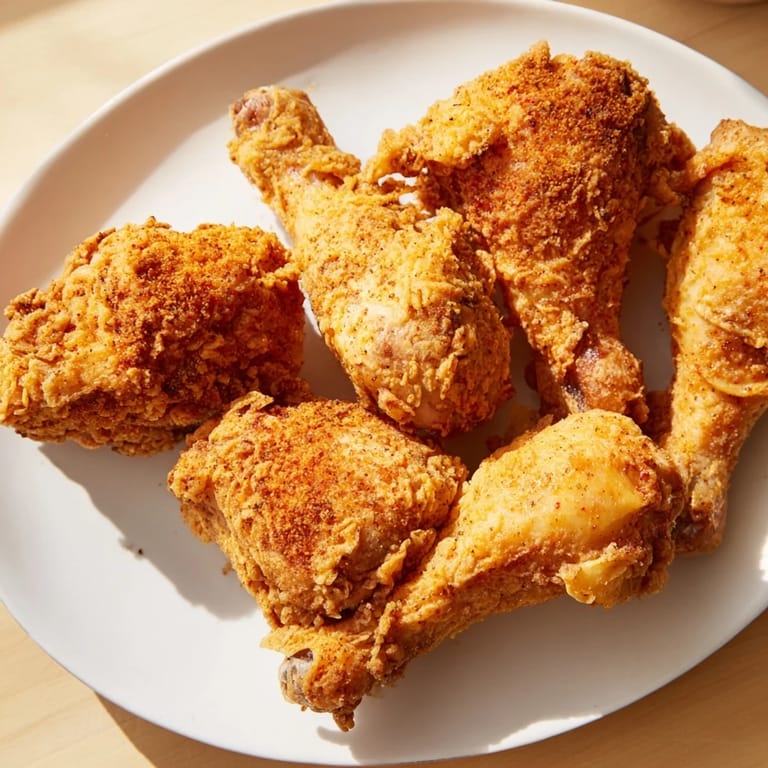 Served on a rustic platter with coleslaw and biscuits, golden Fried Chicken shines with a side of tangy barbecue sauce.