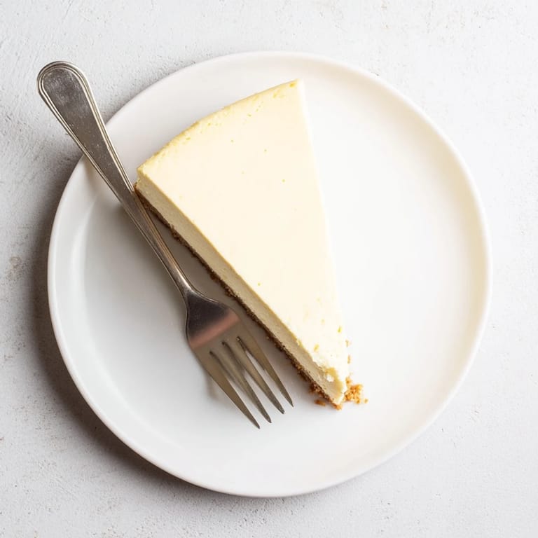 A freshly baked New York Cheesecake sits in a springform pan with a golden graham cracker crust. The surface shows a slight jiggle, promising a rich, indulgent texture.