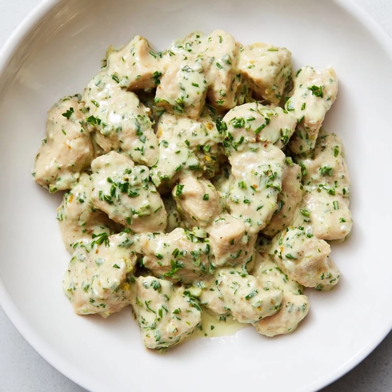 Savory Green Goddess Chicken Salad featuring chilled chicken, creamy dressing, and a colorful plate of veggies for a healthy lunch.
