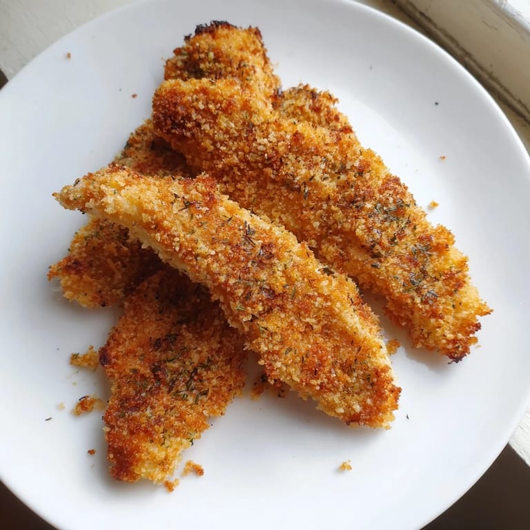 Oven-baked Crispy Panko Chicken Strips resting on a wire rack, showcasing golden-brown crunch and subtle smokiness from paprika.
