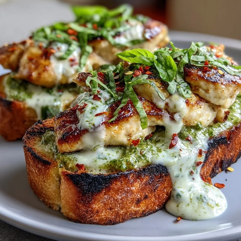 Golden Pesto Chicken Burrata Toast, perfect for a delightful Italian-inspired lunch.
