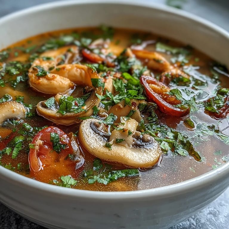 Lemongrass and kaffir lime leaves infuse this classic Thai soup with bold, aromatic flavors.