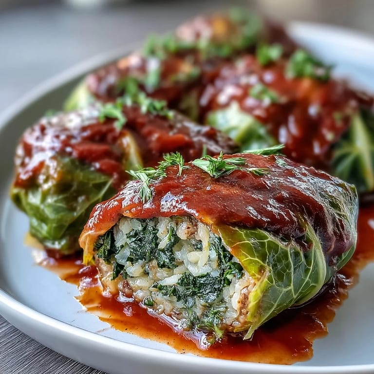 Hearty Eastern European cabbage rolls are presented bubbling from the oven, ready to be served with a dollop of sour cream.