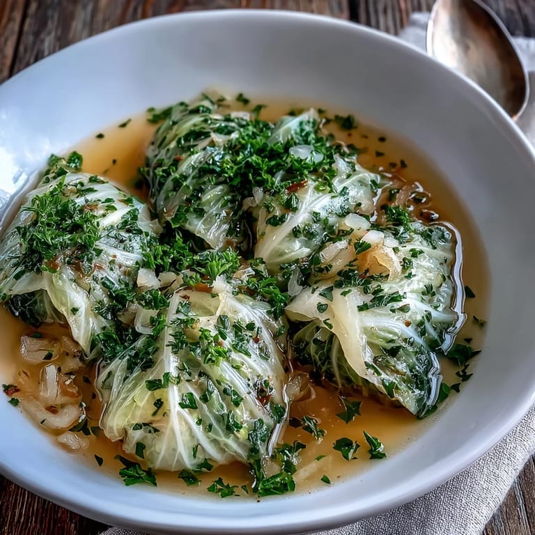 A spoon lifting a bite of herby cabbage in parmesan broth, with extra grated cheese and herbs on top.
