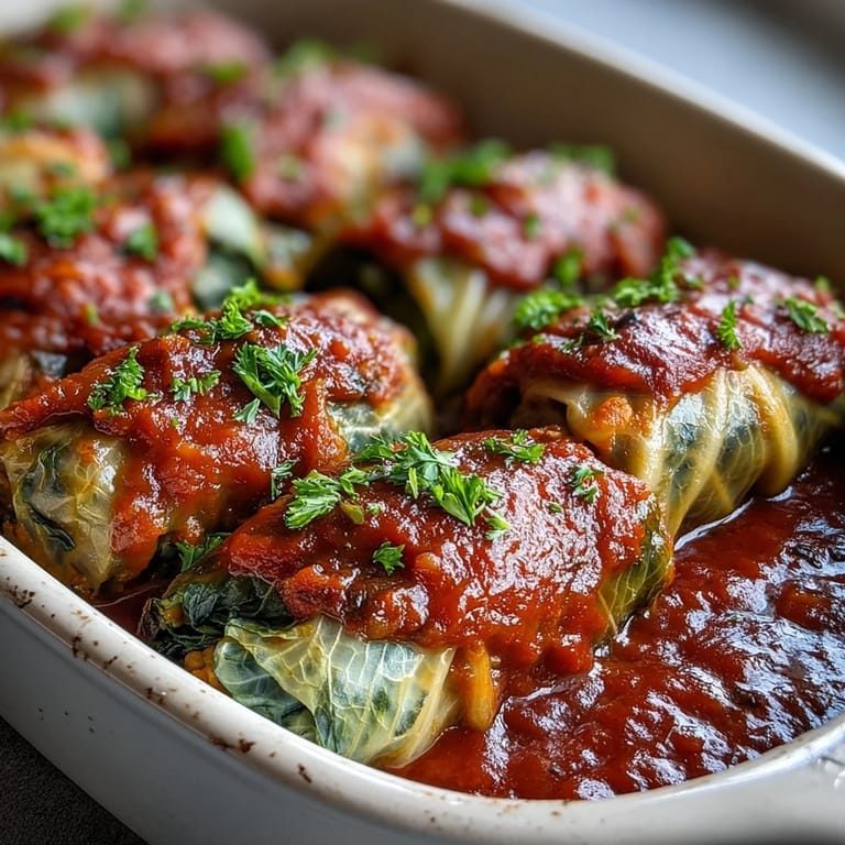 Freshly baked Vegan Cabbage Rolls served on a rustic plate with crusty bread, ready for a comforting family meal.