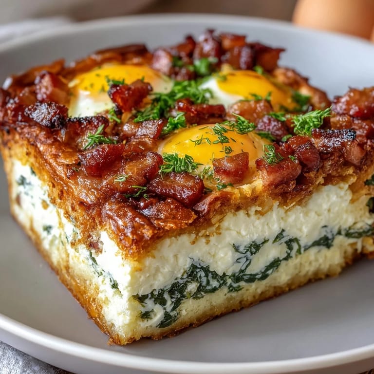 Rich Easter Savory Pie with Ham and Spinach, featuring a buttery puff pastry crust, savory ricotta filling, and perfectly placed hard-boiled eggs in every slice.
