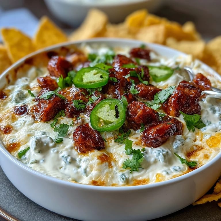 Festive Mexican-inspired queso dip loaded with savory chorizo, jalapeños, and creamy avocado, perfect for Cinco de Mayo parties.