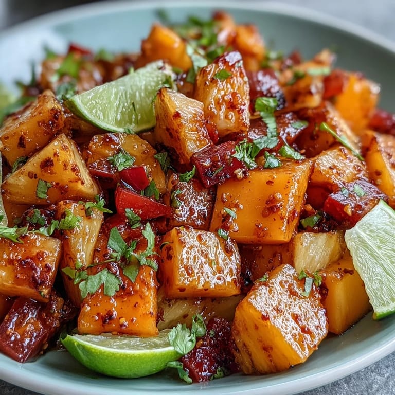 Tropical mango chunks tossed with chili-lime seasoning and fresh lime juice in colorful fruit cups.  