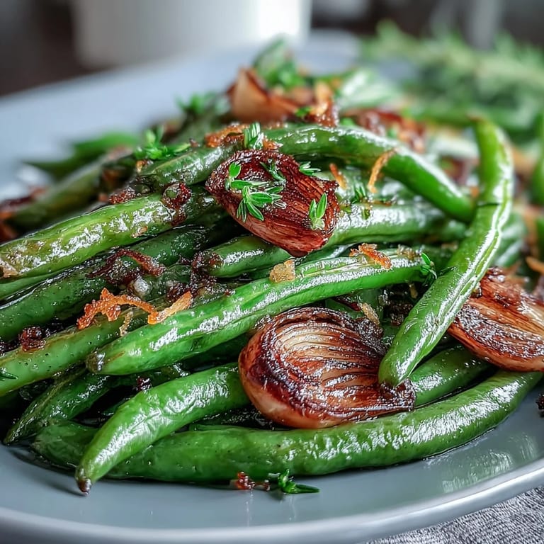 Crispy roasted green beans with garlic, served with optional toasted almonds and Parmesan for a flavorful vegetarian side.
