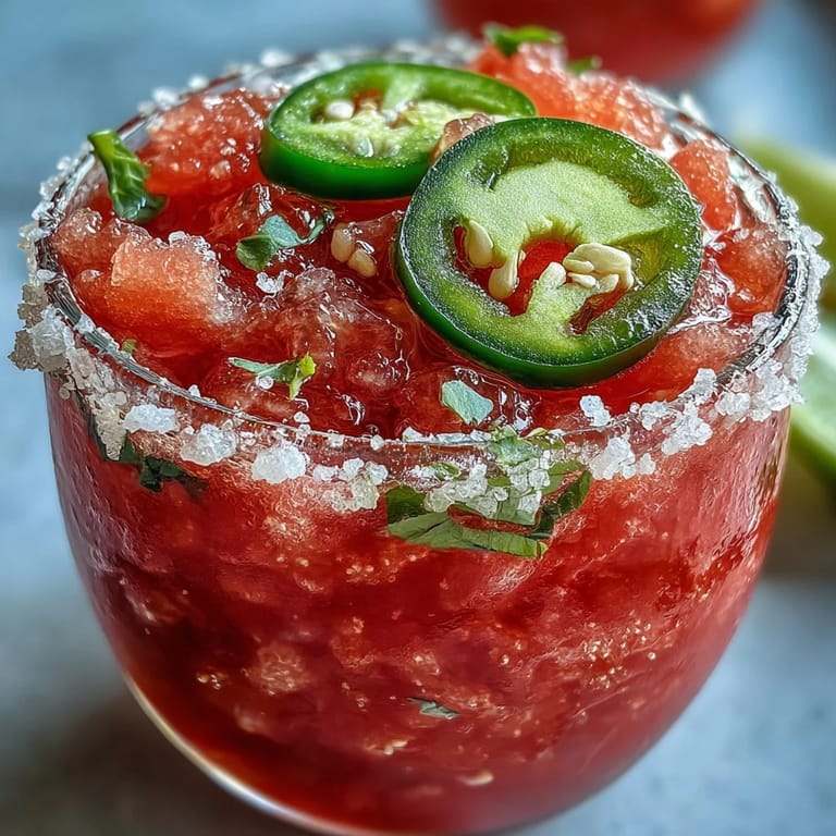 Cool watermelon jalapeño margarita mocktail with fresh lime, perfect for festive Cinco de Mayo celebrations or summer gatherings.
