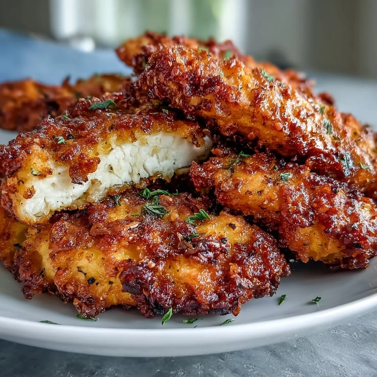 Juicy, flavorful pickle brine chicken tenders served with dipping sauce.