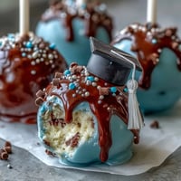 Graduation cake pops in school colors, decorated with festive sprinkles and fondant caps, ready to celebrate academic success.